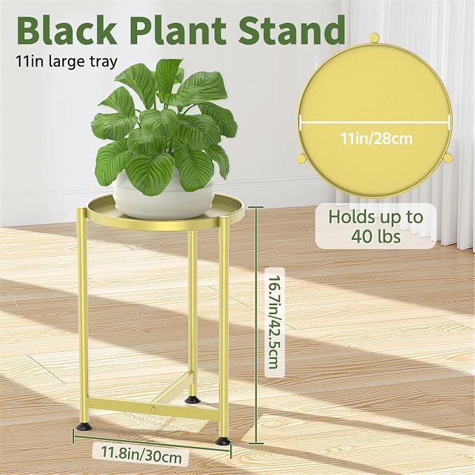 LASZOLA Metal Large Plant Stand for Indoor Plants, Morden Corner Plant Holder Rack, Sturdy Vertical Single Flower Shelf for Living Room Bedroom Patio Garden Balcony, Gold