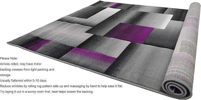 HR 8’ x 10’ Rug in Purple - Premium Quality Purple/Black/Gray Abstract Geometric Modern Squares Pattern Area Rug - Contemporary Styling for Living Room, Bedroom - Unique Home Decor