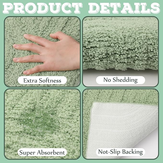 Drydiet Sage Green Boho Jacquard Bathroom Rug for Bathroom 3D Arched Stripes Non Slip Absorbent Extra Thick Soft Carpet, Plush Bath Rug with Rubber Backing for Bath Shower, 20''x30''