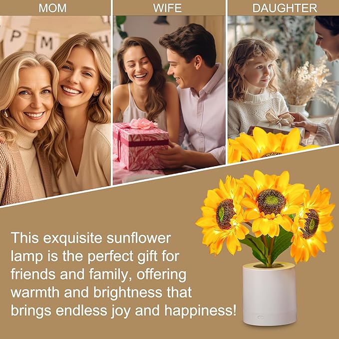 WSYEAR Sunflower Gifts for Women-Sunflowers Flower Lamp Night Light for Bedroom Decor,Christmas Birthday Gifts for Her Mom Wife Friends Girlfriend Teacher Grandma