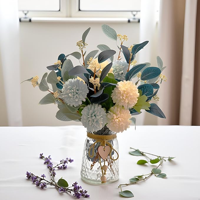 LADADA Artificial Flowers with Vase, Floral Arrangements forHydrangea Flower Dining Table Centerpiece Decor