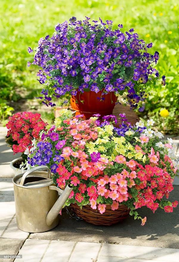 18 Bundles Artificial Flowers for Outdoors No Fade Fake Plants Faux Flowers for Spring Summer Decor, UV Resistant Artificial Outdoor Plants for Outside & Indoor Planter Porch Balcony Patio Decor - Mix