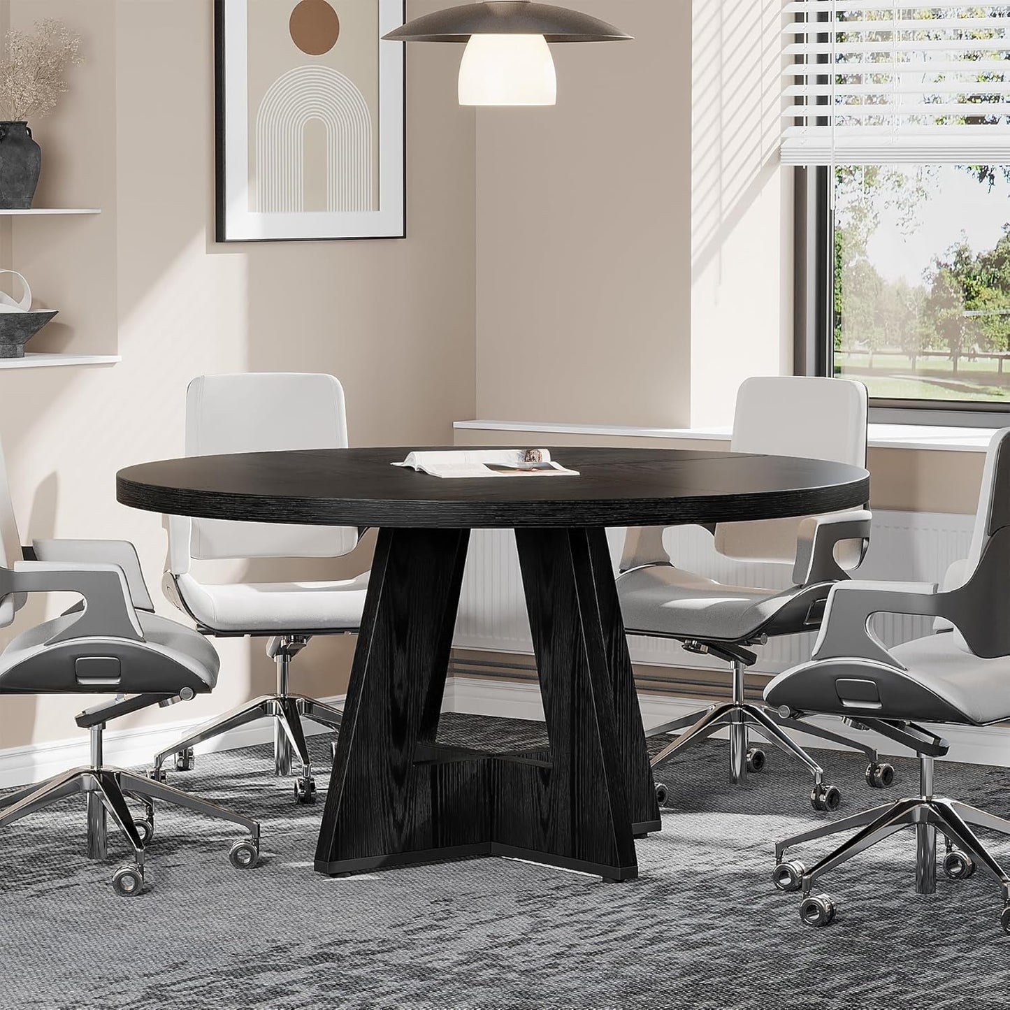 Tribesigns 47-Inch Round Conference Table - Stylish Wooden Meeting Table for 4-6 People | Black Finish