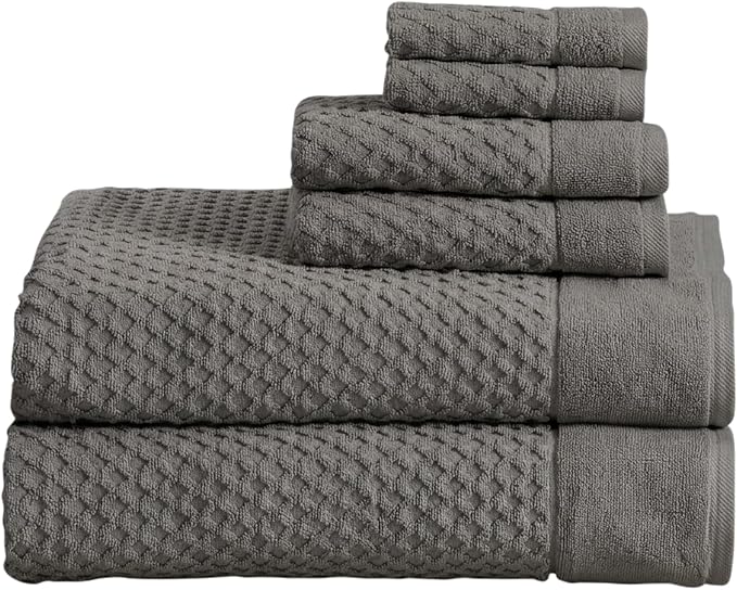Great Bay Home Bath Towels - 100% Cotton 6 Piece Bath Sheet Set - Diamond Waffle Weave - Absorbent, Durable, Quick-Dry Towels for Bathroom (Dark Grey)