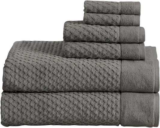 Great Bay Home Bath Towels - 100% Cotton 6 Piece Bath Sheet Set - Diamond Waffle Weave - Absorbent, Durable, Quick-Dry Towels for Bathroom (Dark Grey)