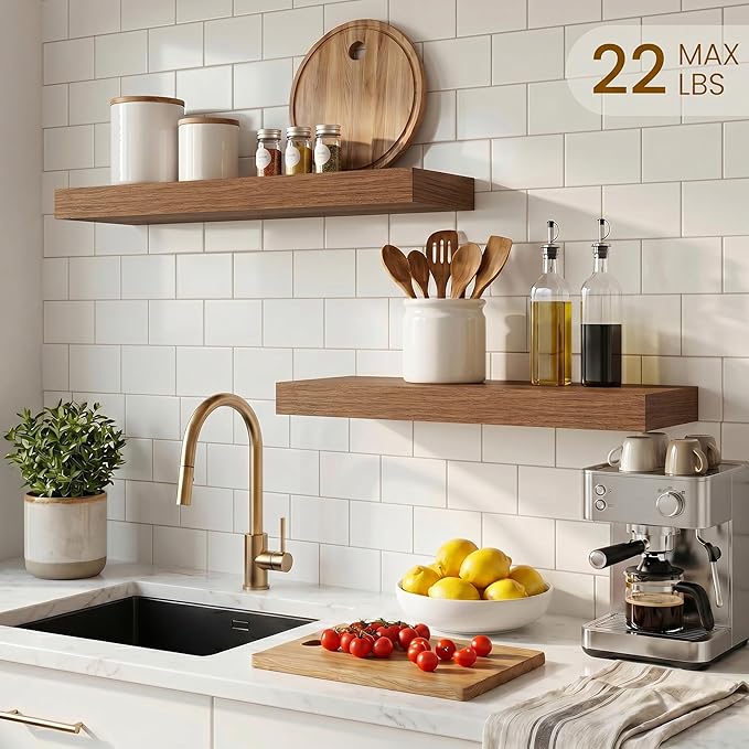 Dreamland 18" Floating Shelves, Rustic Wooden Black Wall Shelves for Bathroom|Bedroom|Kitchen, Deep Wall Mounted Book Shelf, Wood Storage Display Shelf for Home Decor, Set of 2
