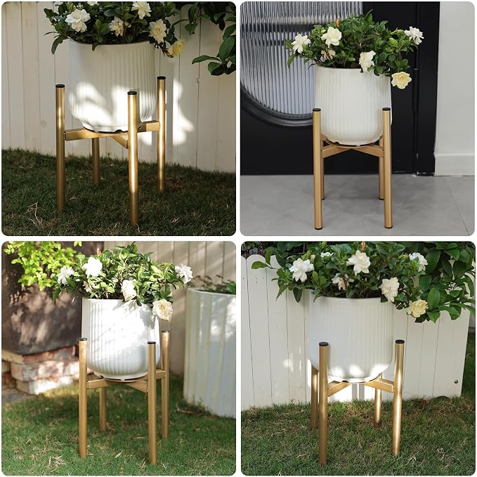 Adjustable Metal Plant Stand Indoor, Fits 8-14 Inch Pots, Mid Century Modern Gold Planter Holder,2 Heights, Heavy Duty 160 lb, Indoor Outdoor Corner Floor Pot Stand, Golden