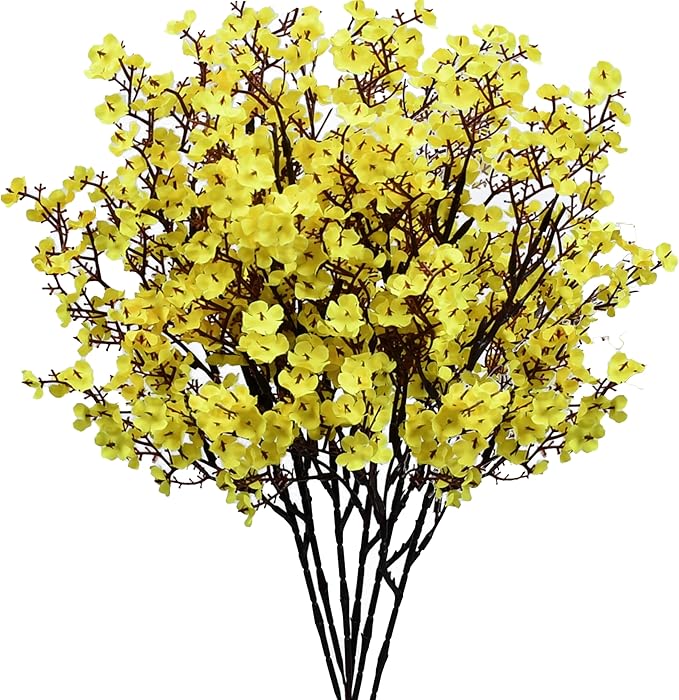 Mandy's Yellow Artificial Baby’s Breath European Flowers 6 Bundles Silk Gypsophila with Bendable Stems for Fall Thanksgiving & Christmas Centerpiece Wedding Decor and Table Arrangements