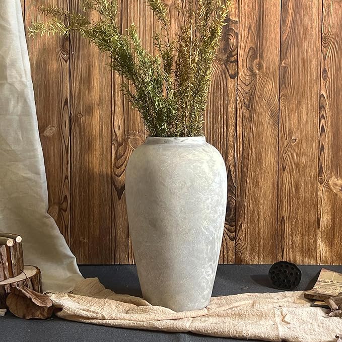 12 Inch Ceramic Rustic Vase, White Grey Farmhouse Flower Vases for Centerpieces & Home Decor, Handmade Pottery Vase for Living Room, Bedroom & Wedding Decor, Vintage Ceramic Vases for Gifts