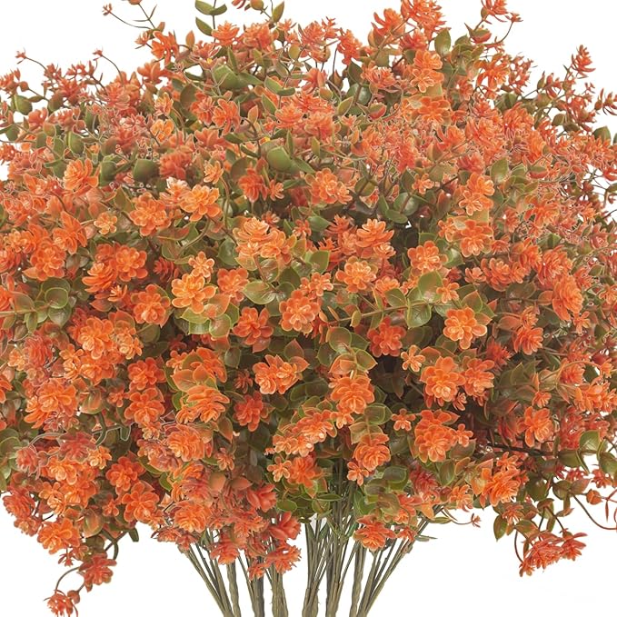 12 Bundles Artificial Fall Flowers for Outdoors, Artificial Plants UV Resistant Fall Fake Mums Plants for Outside Halloween Christmas Porch Decoration ecorations (Fall Red)