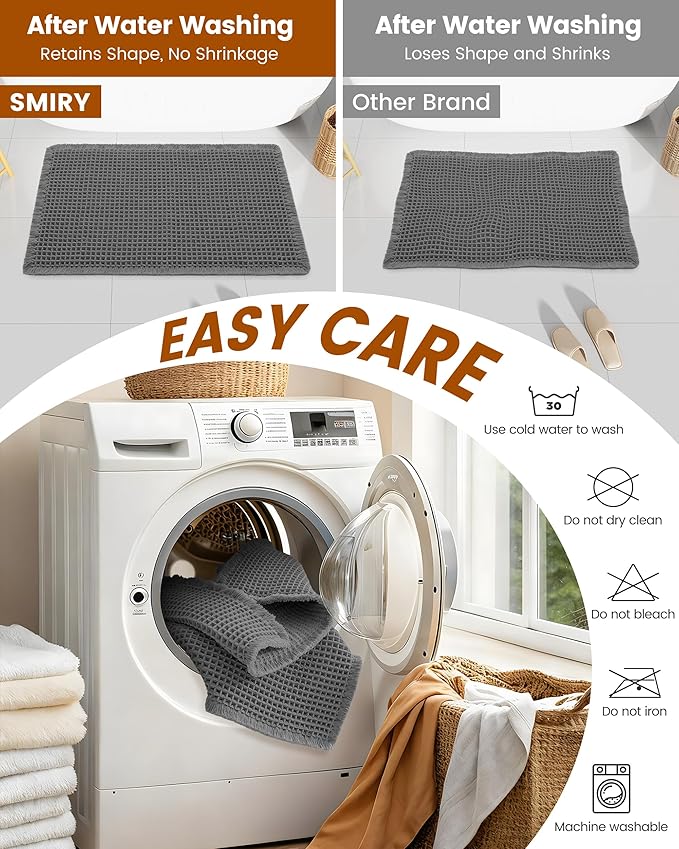 Smiry Waffle Bath Mat 72x24, Extra Soft Absorbent Bathroom Rugs, Non Slip Machine Washable Quick Dry Bath Rugs for Bathroom Floor, Tub, Shower, Home Decor Accessories, Dark Grey