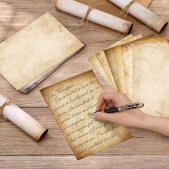 Supervitae 120 Pack Vintage Aged Stationery Paper, 8.27 x 5.51 Inch Double Sided Printing Old Antique Stationery Paper Decorative Letter Sheets for Writing Printing Crafts, 6 Designs