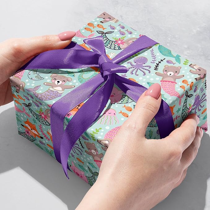 Jillson Roberts Kid's Gift Wrap, Mermaid Pets (8 Rolls 5 feet x 30 inches)