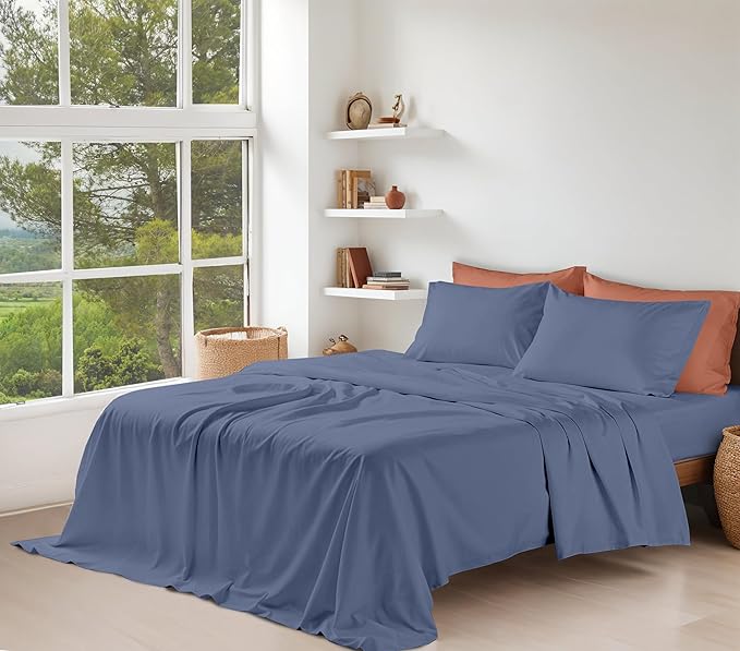 RUVANTI 100% Organic Cotton Sheets Queen Size, Percale Weave, GOTS Certified, 4-Piece Set, Deep Pocket 15", Crisp & Breathable, Soft Durable Bedding, Sábanas Algodón Orgánico – Wild Wind
