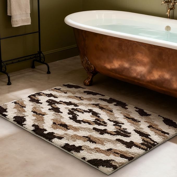 LUMI Bathroom Rugs, Soft Absorbent Bath Mat for Modern Home Decor, Non-Slip Quick-Dry Bath Rug, Machine Washable Floor Mat for Shower and Tub, Entryway, 20"x32", Brown