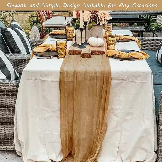12 Pack 13Ft Cheesecloth Table Runner 35x157 Inch Boho Gauze Table Runner Cheese Cloth Long Table Runner Rustic Table Runner for Wedding Bridal Shower Birthday Party Table Decor (Nude)