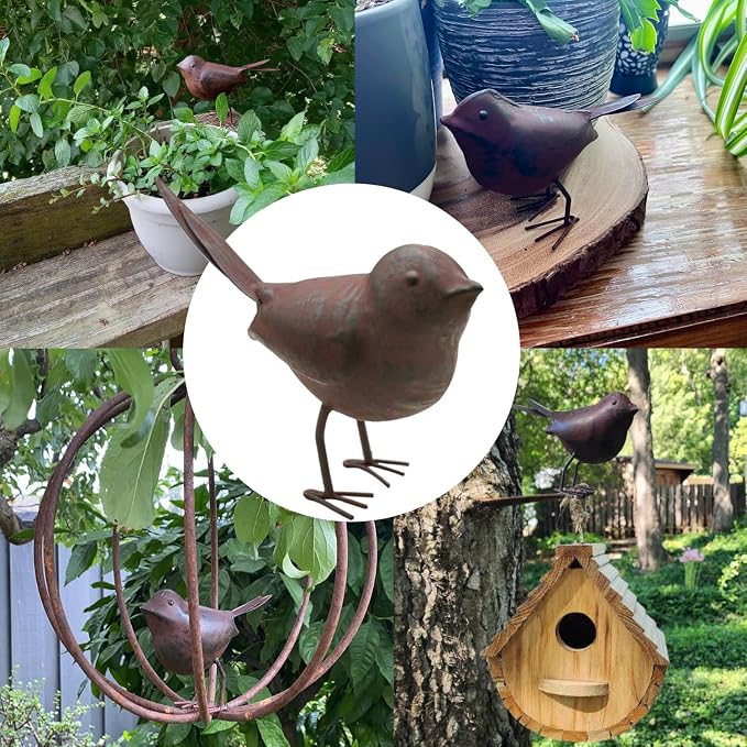 Decorative Small Cute Songbird Song Bird Statue Figurine Home Décor, 5.5" x 4" x 2", Rust/Brown (1)