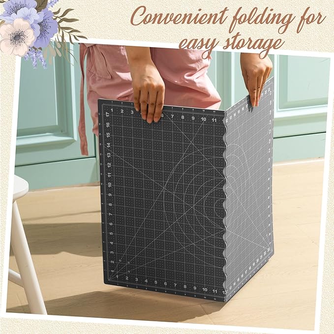18" X 24" Self Healing Folding Cutting Mat with Grid for Quilting, Sewing, Craft Hobby Board Sewing Cutting Mat for Quilting, Leather, Fabric, Crafting, Scrapbooking, Art, Clay