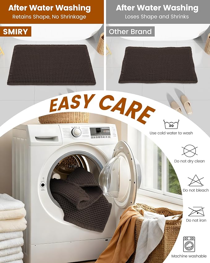 Smiry Waffle Bath Mat 30x20, Extra Soft Absorbent Bathroom Rugs, Non Slip Machine Washable Quick Dry Bath Rugs for Bathroom Floor, Tub, Shower, Home Decor Accessories, Chocolate