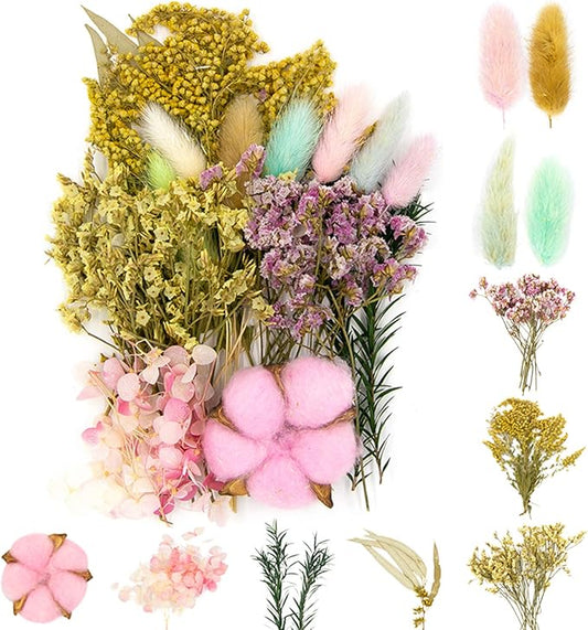 Vignee Real Dried Pressed Leaf Flowers-Multiple Colorful Pressed Flowers Daisies for Craft Resin Jewelry Making Art Craft DIY and Soap Candle Scrapbooking DIY Resin（Pink）
