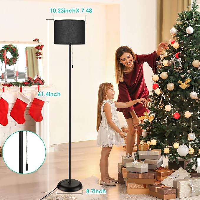 FOLKSMATE Floor Lamp for Living Room, LED Modern Simple Standing Lamp, Black Tall Lamps for Bedroom, Living Room, Office, Kids Room and Reading, Minimalist Pole Lamp with Shade, Without Bulb