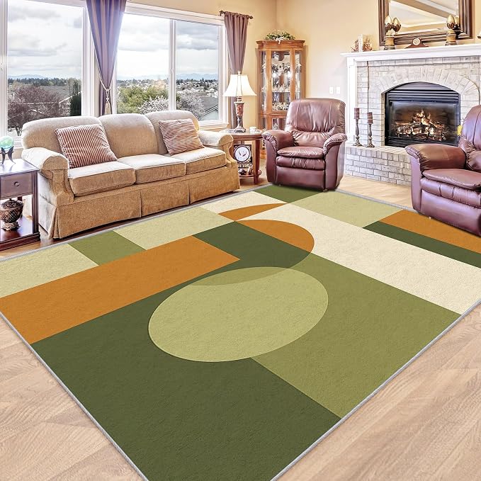 Mid Century Throw Rug 2x3, Washable Modern Geometric Rugs for Entryway Bedroom Kitchen, Minimalist Area Rug for Home Decor, Non Slip Backing Indoor Floor Mat Carpet with Gripper - 2 x 3 ft