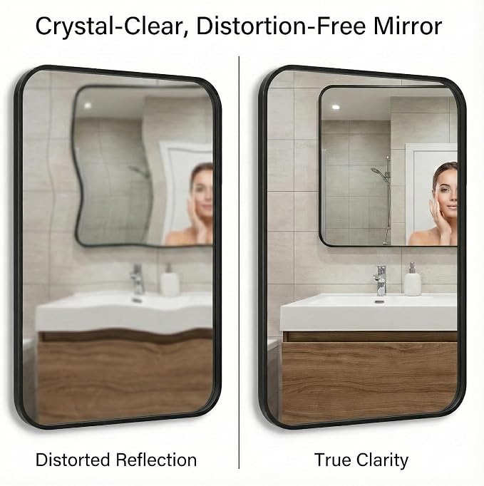 30x48 Inch Oversized Matte Black Bathroom Vanity Mirrors | Flush Mount Deep Set Metal Wall Mirror for Over Sink | HD Shatterproof Glass, Rustproof | 1 Pack