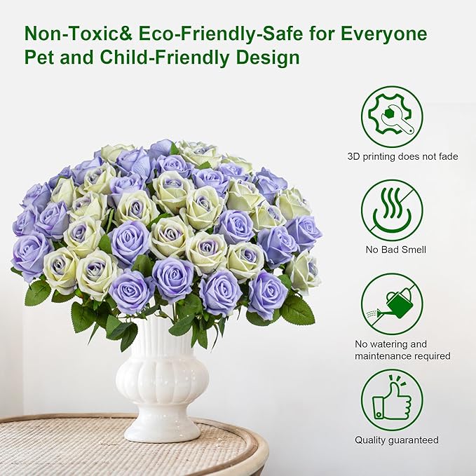 Fake Plants Roses Flowers Plastic Flowers Spring Decorations for Home Gifts for Gf Roses Artificial Flowers for Vase Fake Flowers Home Decor 19.6"(LPU & Pu Heart 50PCS)