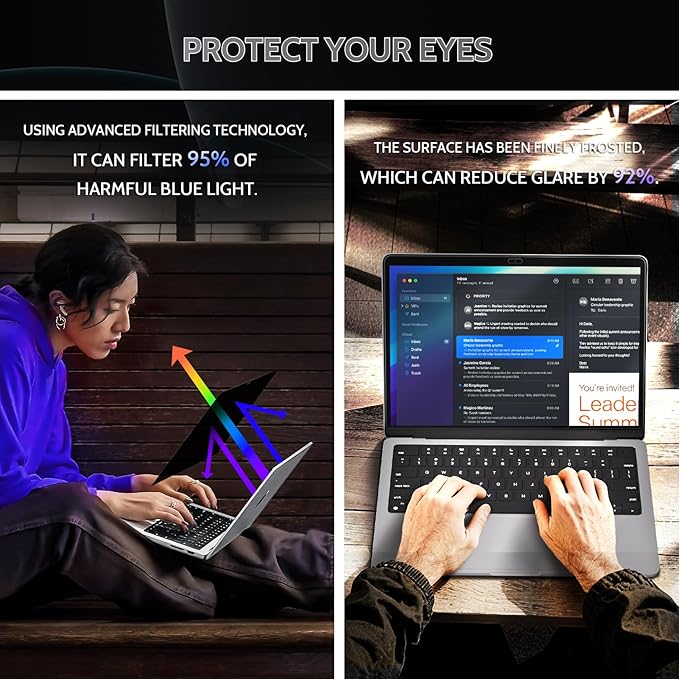 Peslv 360° 4 Way Privacy Screen for Macbook Air 13 (2018-2021, M1) & Macbook Pro 13 (2016-2022, M1, M2), Anti Glare Blue Light Spy Filter Private Cover, Black Security Protector for Mac Laptop