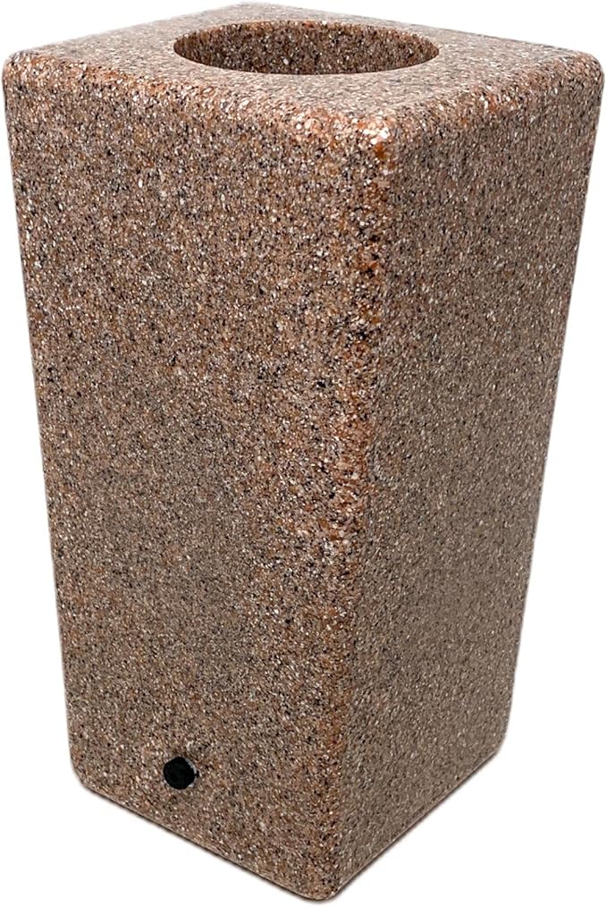 OPTIMUM Square Memorial Cemetery Flower Vase - Plastic (North American Pink Granite) with Metal Ground Spike, Grave Marker, Decorations for Gravesite, Headstone Flowers Holder, Garden Lawn & Yard