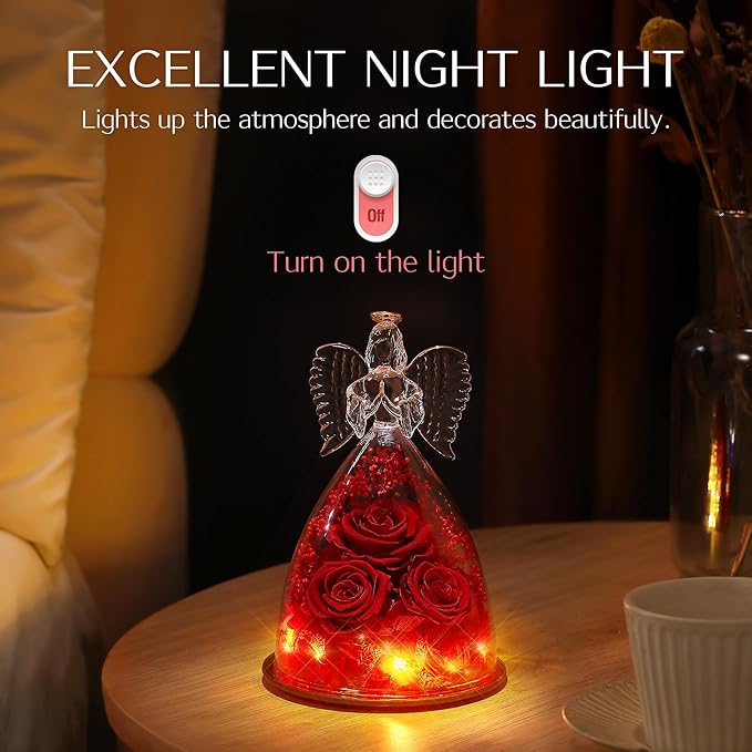 Christmas Flowers Gifts for Grandma Mom,Forever Real Roses in Angel Figurines,Christmas Roses Gifts for Women Wife Mother in Law/Red