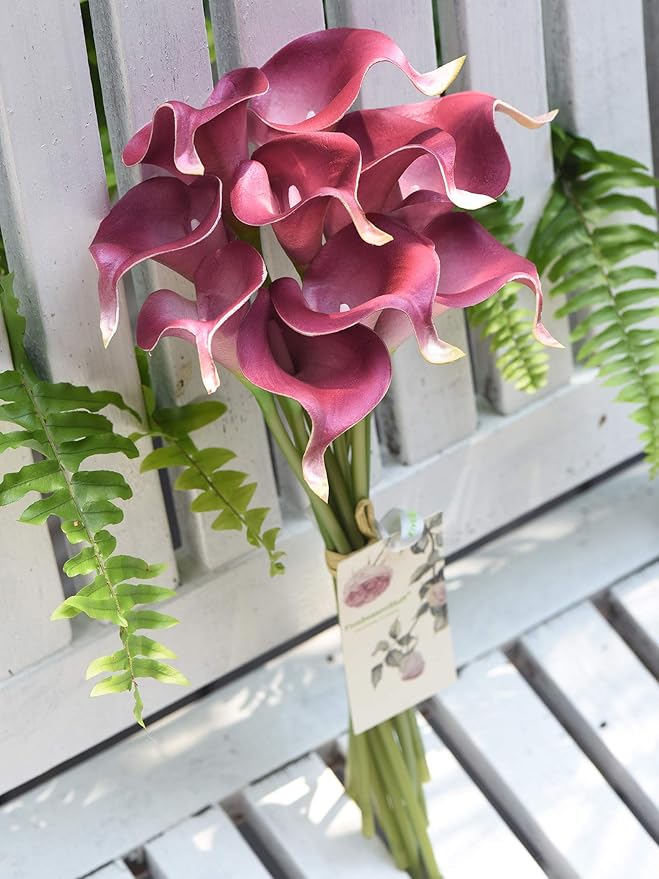 FiveSeasonStuff Real Touch Calla Lily Artificial Flowers Wedding Bridal Bouquet | Floral Arrangements | 15 Calla Lilies (Blush Magenta)