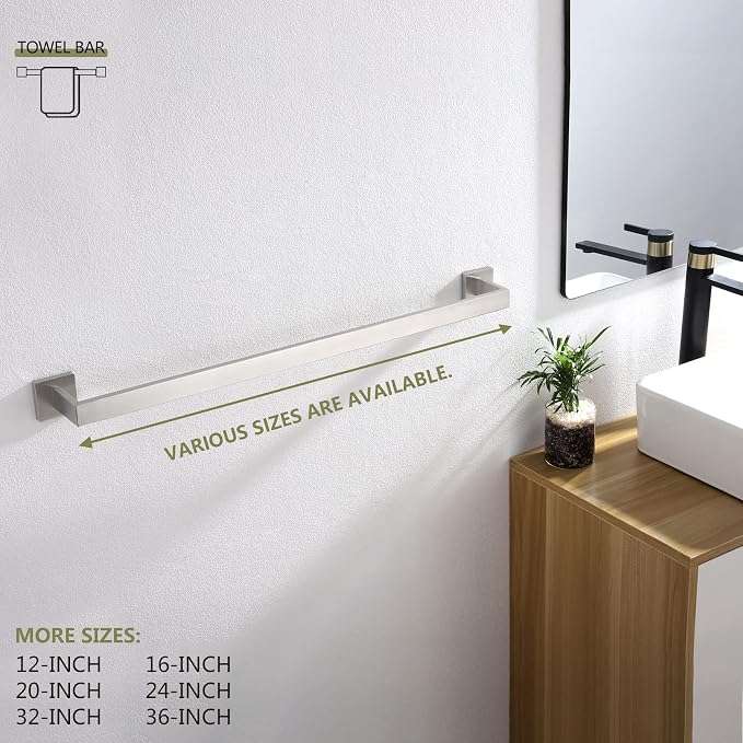KOKOSIRI 32-Inch Single Towel Bar, Bathroom Kitchen Towel Holder, Wall Mounted SUS304 Stainless Steel Towel Rack, Brushed Nickel, B4003BR-L32