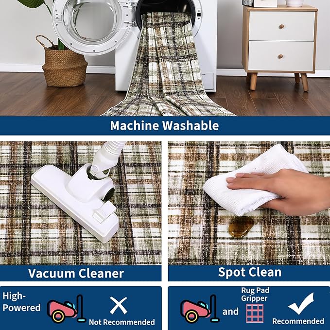 Washable Area Rugs 4x6 Rug for Living Room Modern Non Slip Throw Rugs Soft Bedroom Rug Non Shedding Low Pile Stain Resistant Carpet for Dining Room Nursery Classroom 4'x6' Celadon&Coffee