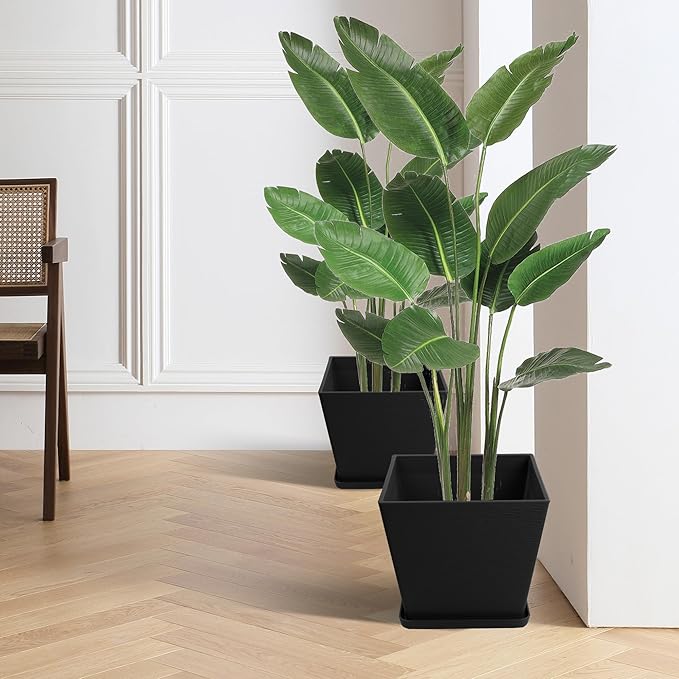 Kozyard 2Packs Taper Planter Indoor Outdoor Plant Pots with Tray Collecting Water for Porch, Patio, Backyard Planters Modern Décor for Tall Plants, Flowers