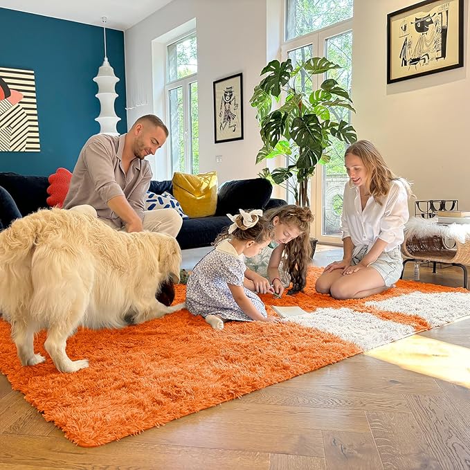 OLANLY 2x6 Machine Washable Runner Rugs for Hallway, Soft Fluffy Shaggy Bedside Rugs for Bedroom, Living Room, Indoor Floor Carpet for Kids Girls and Boys, Nursery Rooms, Home Decor Aesthetic, Orange