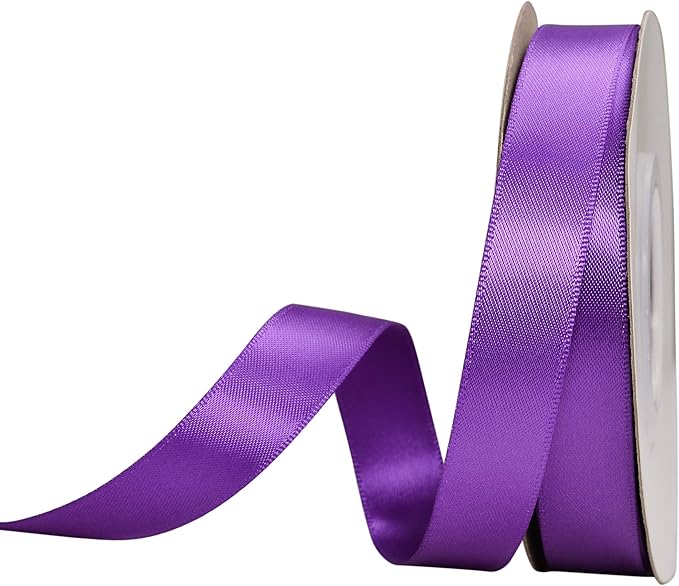 YAMA Double Face Satin Ribbon - 5/8" 25 Yards for Gift Package Wrapping,Floral Design,Hair Bow Clip Making,Crafting,Sewing,Wedding Decor, Purple