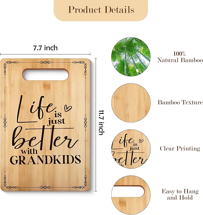 Grandma Gifts Cutting Board, Grandma Grandpa Gifts From Grandkids,Mother's Day Kitchen Gifts for Mom from Daughters Sons Kids, Life Is Just Better With Grandkids Cutting Board
