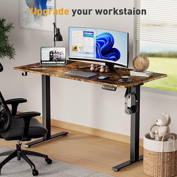 48 x 24 Inch Electric Standing Desk Adjustable Height, Sit Stand Desk, Stand up Desk for Home Office, Computer Workstation (Spliced Desktop,Rustic Brown)