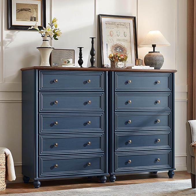 5 Drawers Chest of Drawers Dresser for Bedroom, Wood 45" Tall Dresser Storage Dressers Organizer, Farmhouse Rustic Closet for Living Room, Hallway Entryway