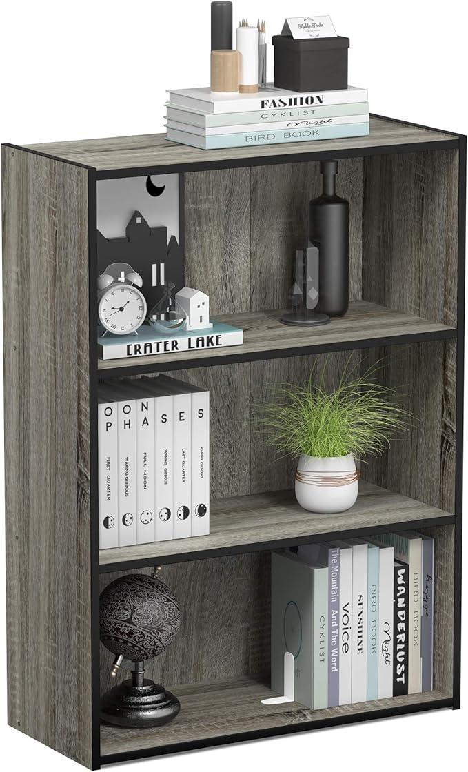 Furinno PASIR Book Shelf, 3-Tier Bookshelf, Storage Shelves Bookcase, 9.7 x 23.7 x 31.5, for Living Room, Bedroom, Home Office, French Oak