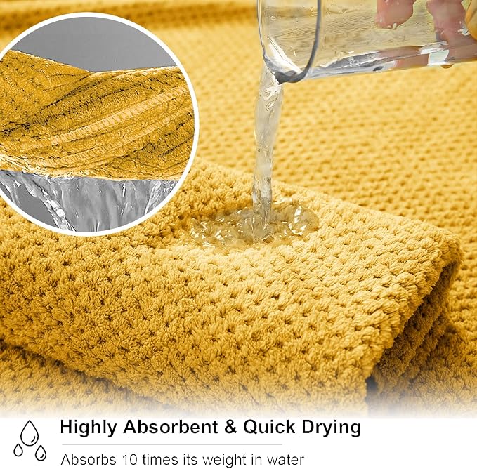 8 Piece Large Yellow Family Bath Towel Set-2 Oversized Bath Towel Sheets,2 Hand Towels,4 Washcloths-600GSM Soft Highly Absorbent Quick Dry Beach Chair Towels Woven Towels for Bathroom Hotel and Spa