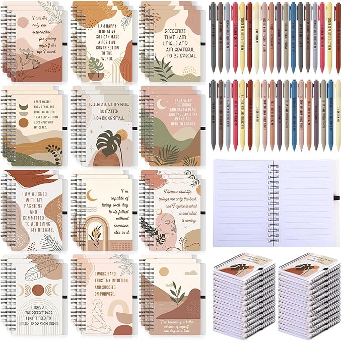 Kosiz 72 Pcs/36 Set Positive Affirmation Gifts Gratitude Spiral Notebooks with Pens Motivational Encouragement Notepads Daily Affirmations Journal for Women Valentine Galentine Gifts (Rainbow)