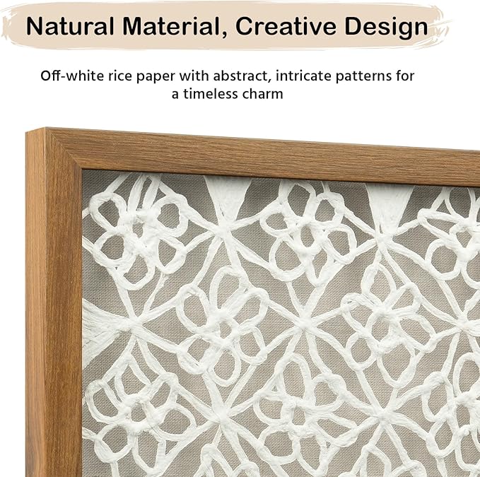 FOLKOR Handmade Paper Wall Art for Rustic Farmhouse Boho Room Aesthetics, 12" Framed Abstract Shadow Box Art Decor, Lattice Hanging Artwork Eclectic Decor for Apartment Nursery Hallway Above Desk Bed