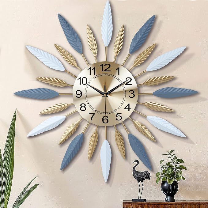 Lafocuse 23 Inch Silent Large Wall Clock for Living Room Décor, Decorative Mid Century Wall Clock, Sunburst Starburst Wall Clocks Battery Operated, Modern Art Deco