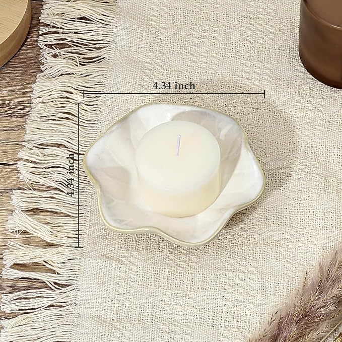 Koythin 2-Piece Ceramic Candle Holder, Aesthetics Candlestick Holders for Tea Lights, Lotus Leaf Shape Candle Stand for Mantle Table, Adorable Vintage Decor for Weddings Dining (Milky White)