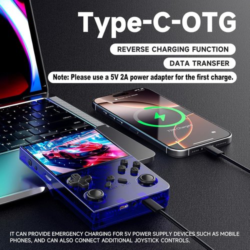 R40 Retro Handheld Game Console - Open Source System with 3.5" IPS Screen & 18,000+ Games | 128GB TF Card, Blue