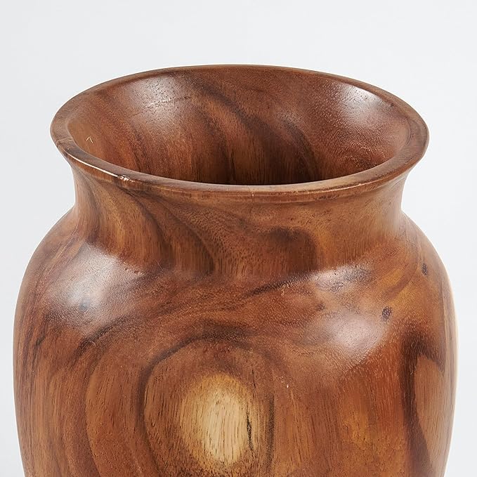 Acacia Wood Vase 7.5" x 7.5" x 11.8" H Handcrafted Natural Brown Wooden Vase Rustic Flower Holder for Entry Table Vintage Artworks Planter for Living Room Home Christmas Décor