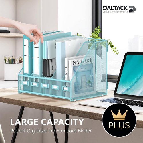 DALTACK Metal Magazine File Holder - 5 Vertical Compartments for Office & Home Organization | Blue