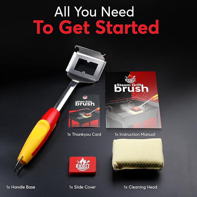 Kicott Grill Brush Bristle Free - Safe Grill Brush for Outdoor Grill, SteamWizards BBQ Grill Cleaning Brush Kit, Replaceable Head Fire Resistant Grill Scraper Tool, Dishwasher Safe, Gift for Men/Dad